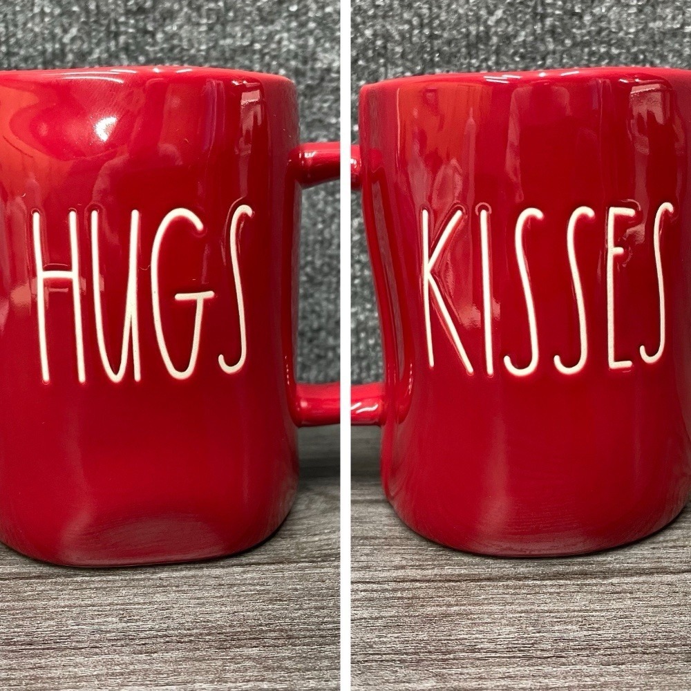 Rae Dunn Hugs Kisses Mug Coffee Cup Artisan Collection Valentines Red Ceramic